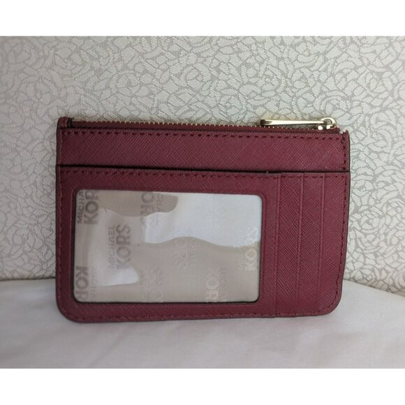 Michael Kors Jet Set Small Keychain Coin Pouch Wallet Leather Red Gold - Picture 2 of 10